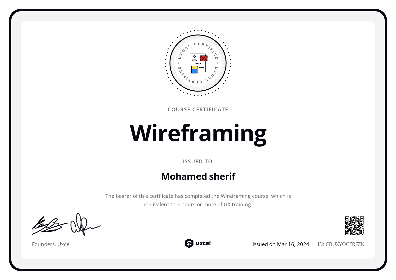 Mohamed sherif's certificate
